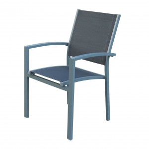 JJC417-1 Aluminum textilene stacking chair with armrest