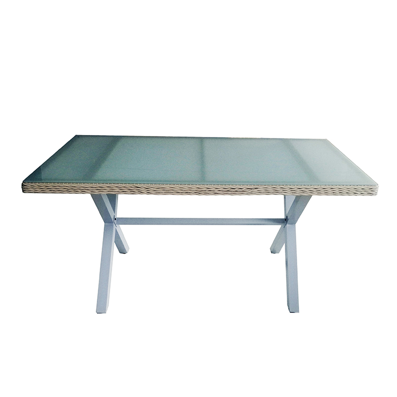 JJT230G Aluminum rattan glass dnining table Featured Image